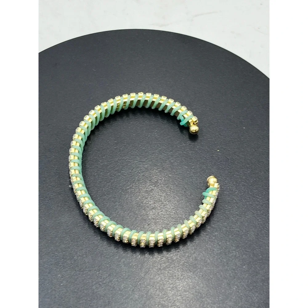Mint Green‎ Thread-wrapped rhinestone Cuff Bangle Bracelet